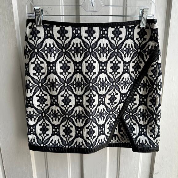 Express Tapestry Print Vegan Leather Trim Faux Wrap Skirt - Picture 2 of 7